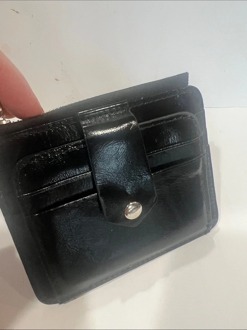 Men's Black Leather Card Wallet with Snap Closure